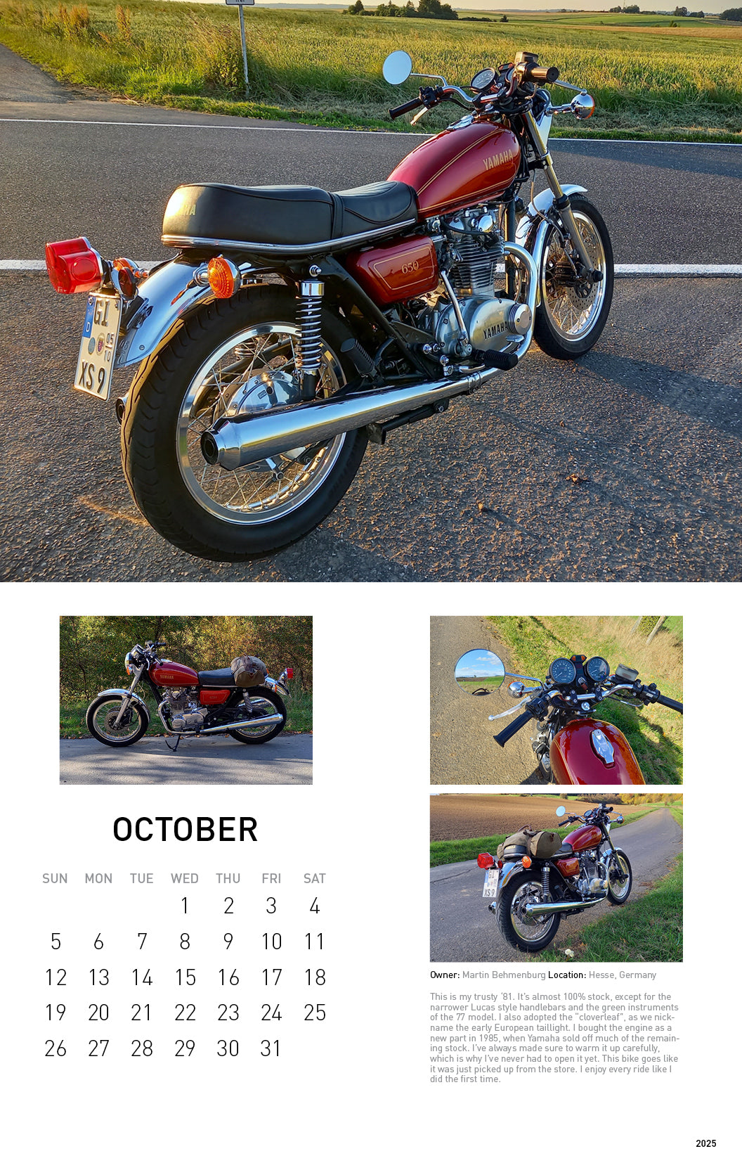 2025 XS650 Calendar